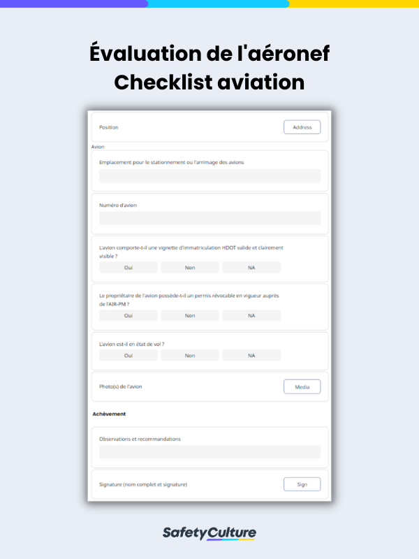 Evaluation de l'aeronef Checklist aviation