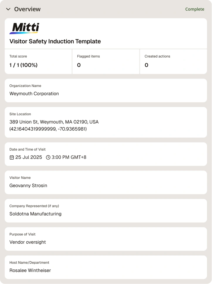 Visitor Safety Induction Template
