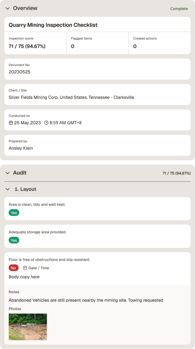 Quarry Mining Inspection Checklist