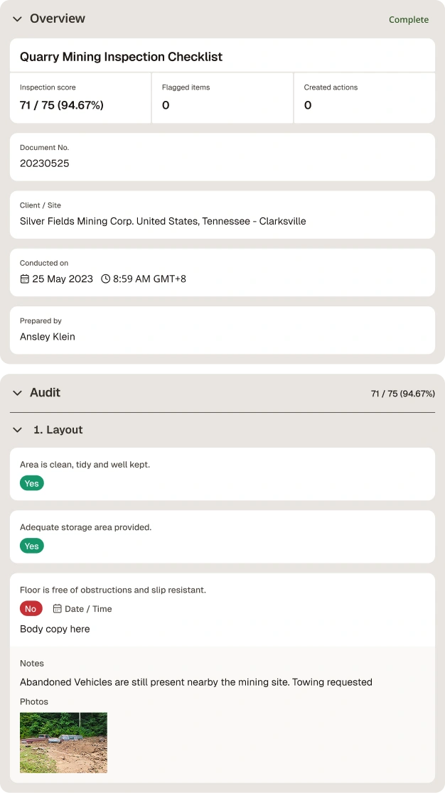 Quarry Mining Inspection Checklist