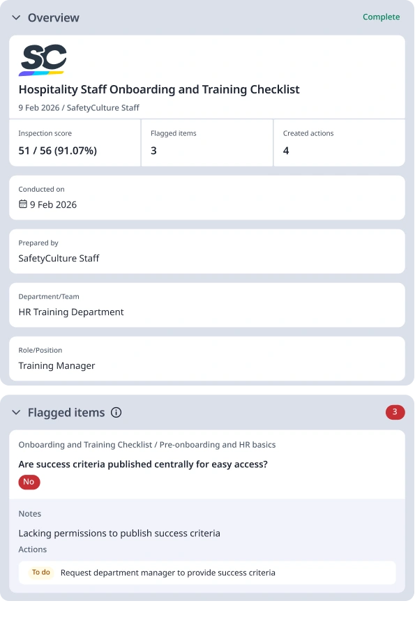 Hospitality Staff Onboarding and Training Checklist Template