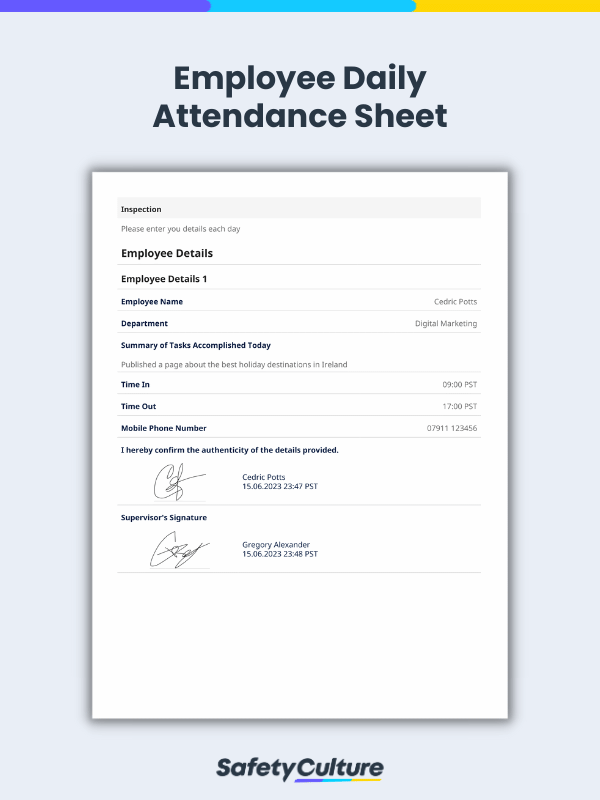 Daily Attendance Sheets