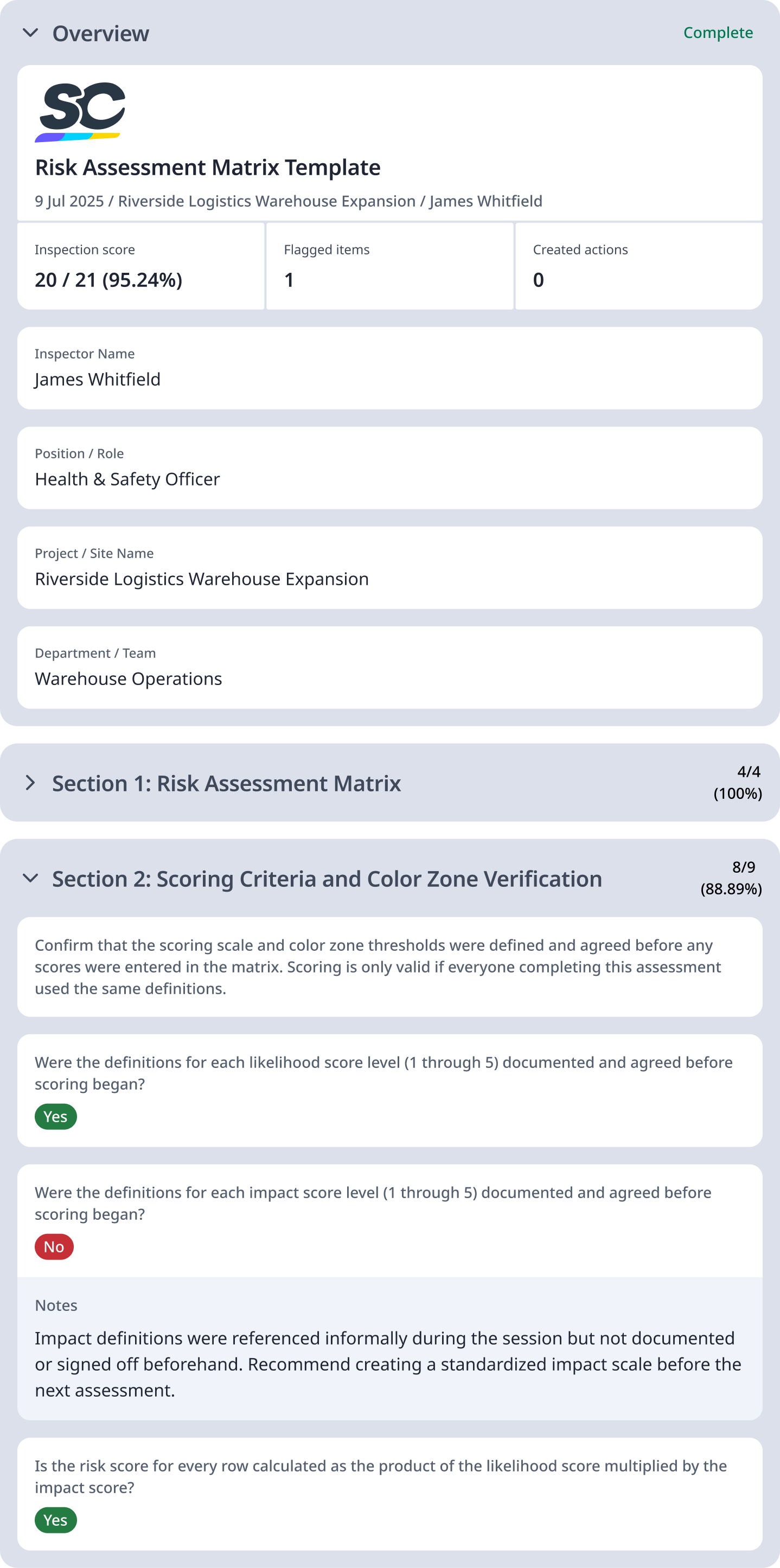 Risk assessment matrix template Digital Report Template
