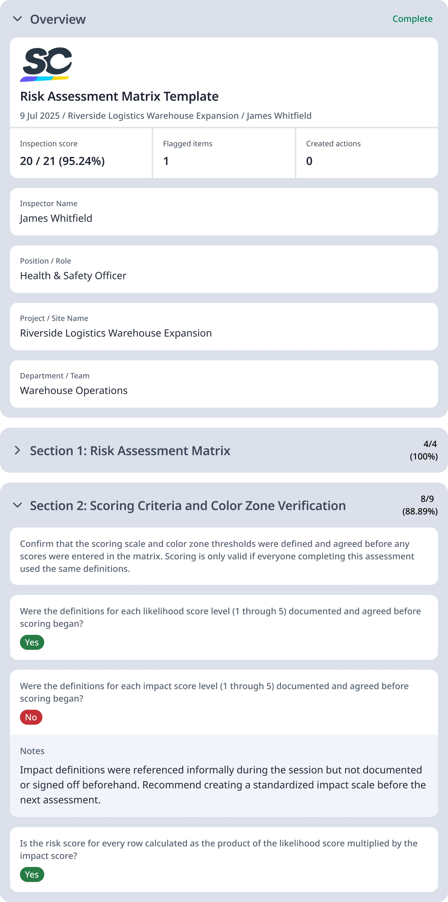 Risk assessment matrix template Digital Report Template