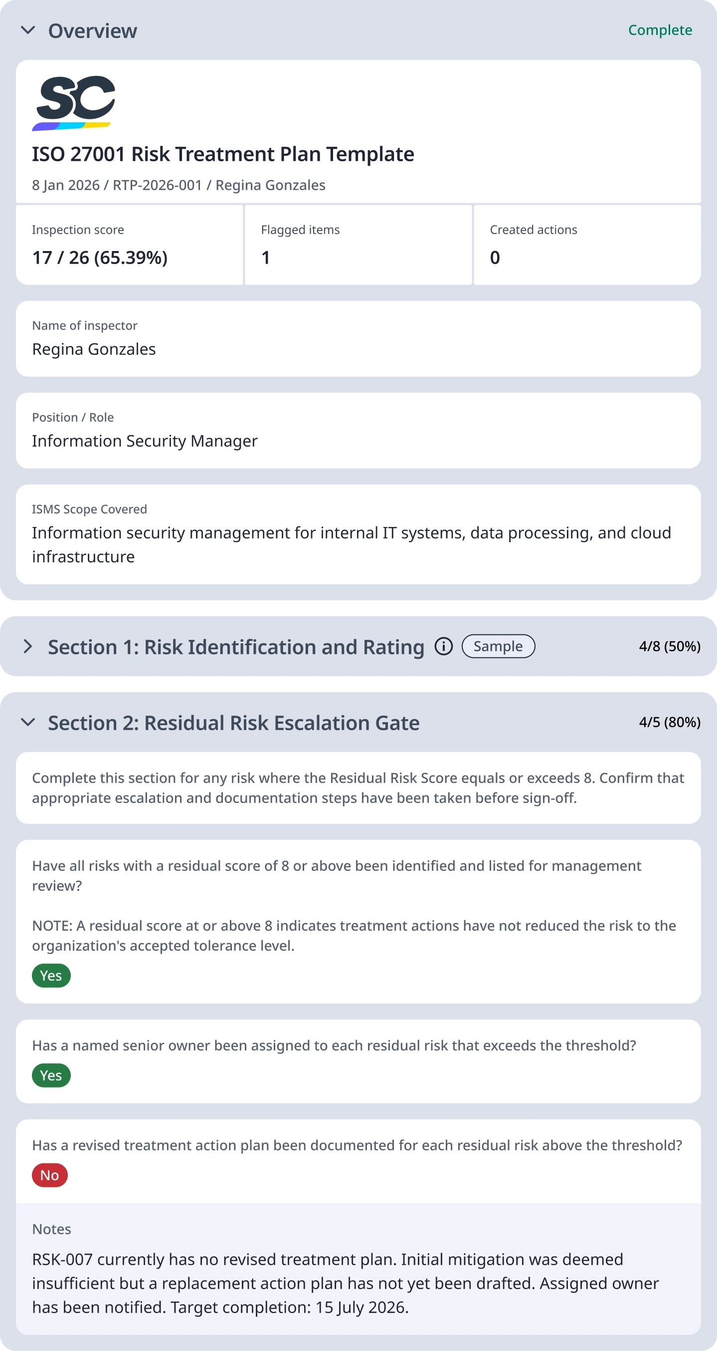 Risk Treatment Plan Template ISO 27001 - Digital Report Template