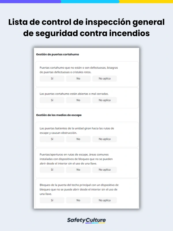 Lista de control de inspección general de seguridad contra incendios