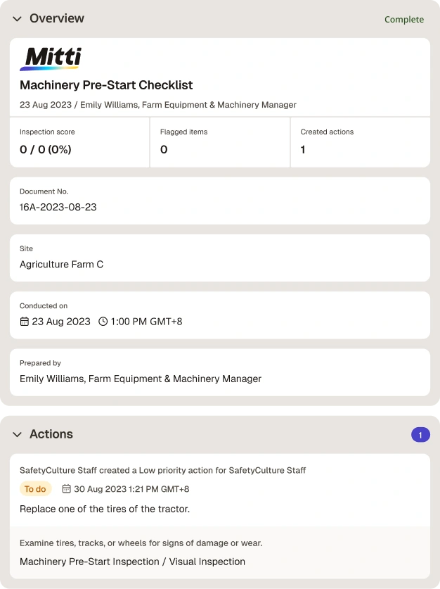 machinery pre-start checklist
