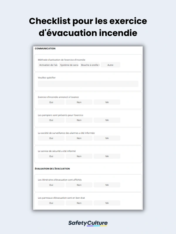 Checklist pour les exercice d'évacuation incendie