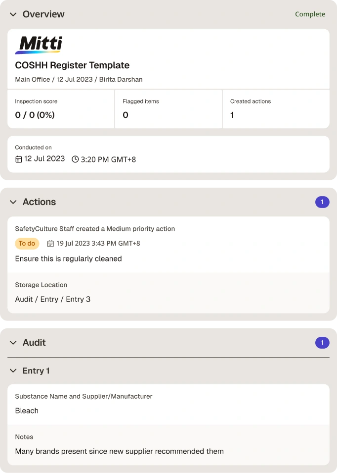 COSHH Register Template