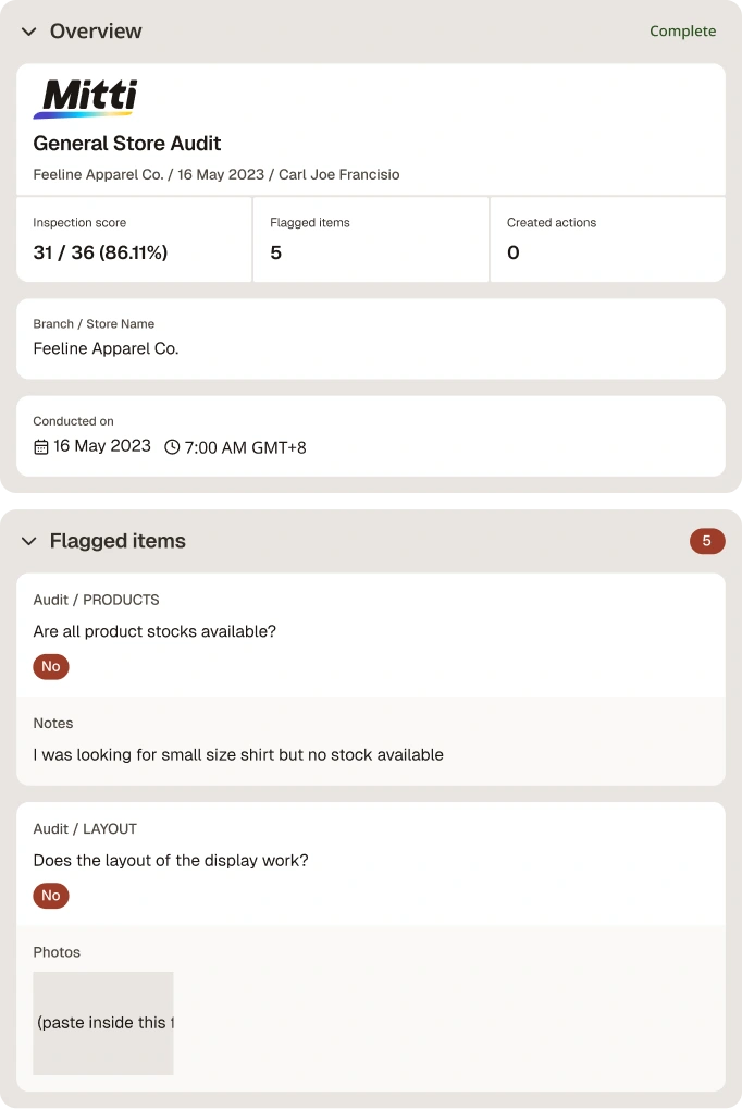 Retail store audit checklist