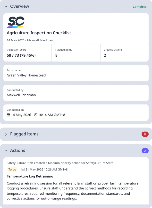 Agriculture Inspection Checklist