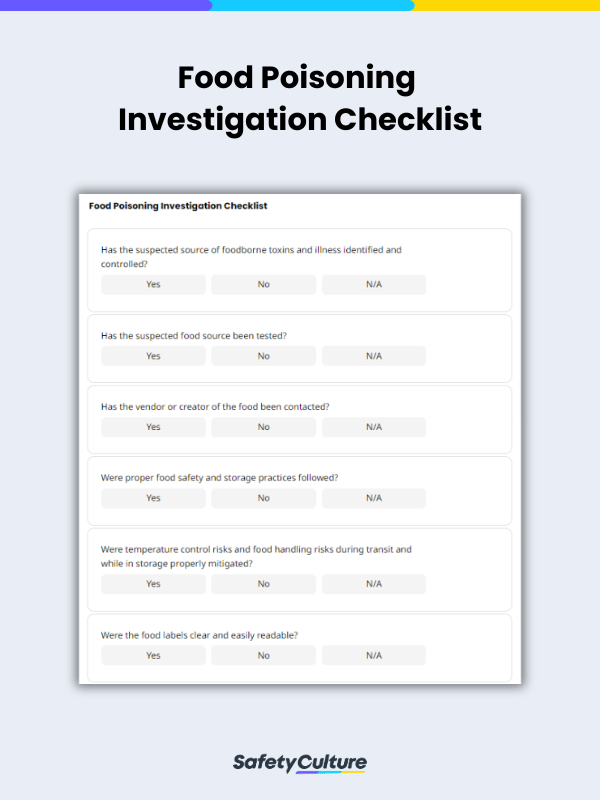 Liste de contrôle pour les signalements d'intoxications alimentaires | SafetyCulture