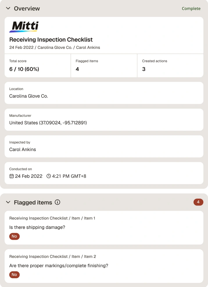 receiving inspection checklist template