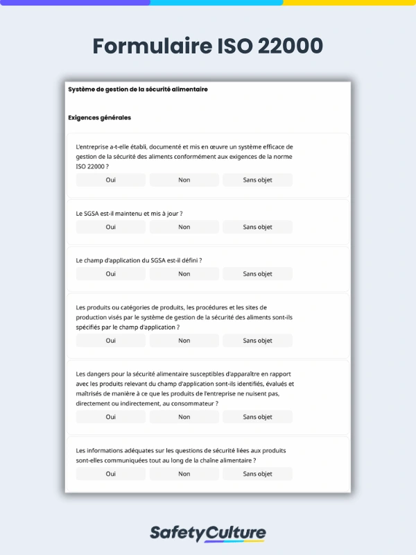 Formulaire ISO 22000