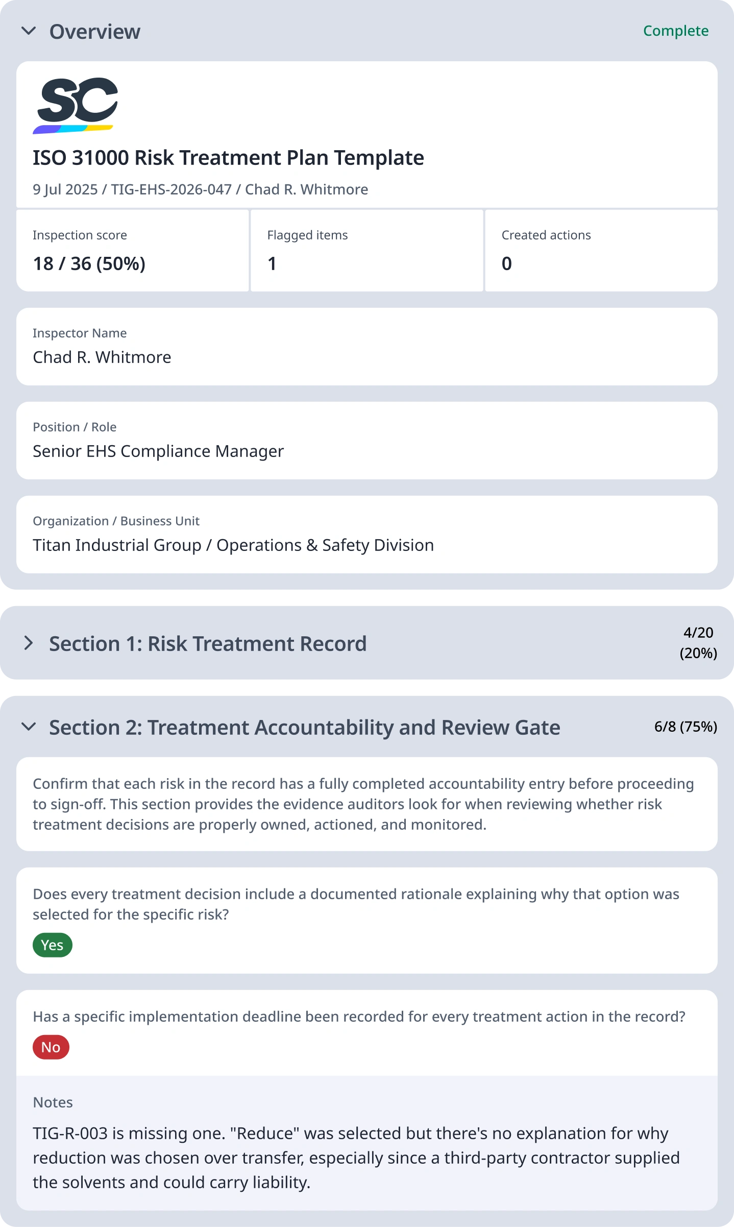 ISO 31000 Risk Treatment Plan Template - Digital Report Template