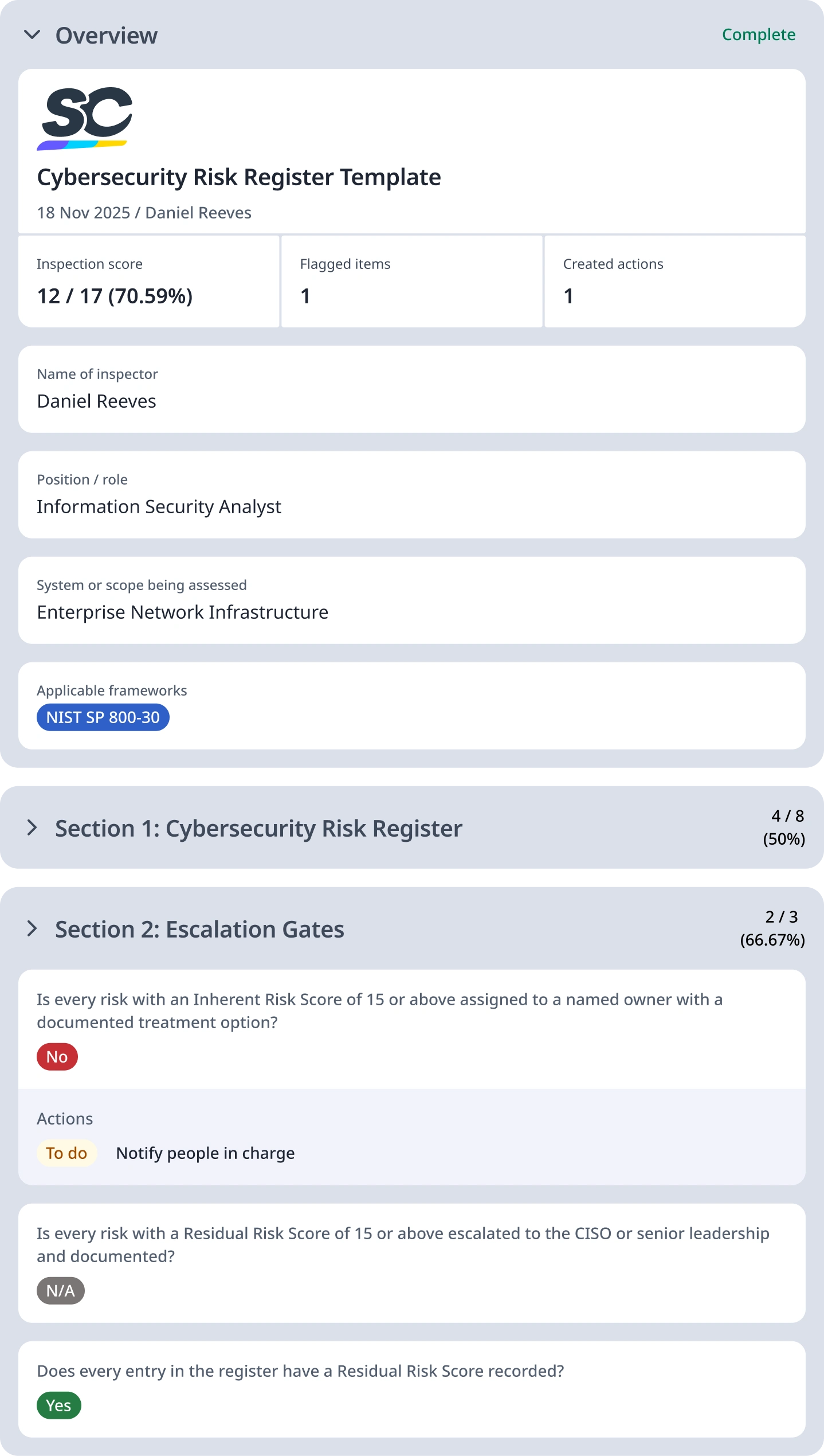 Cybersecurity Risk Register Template Digital Report Template