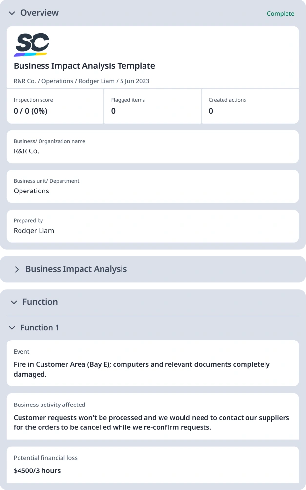 Business Impact Analysis Template