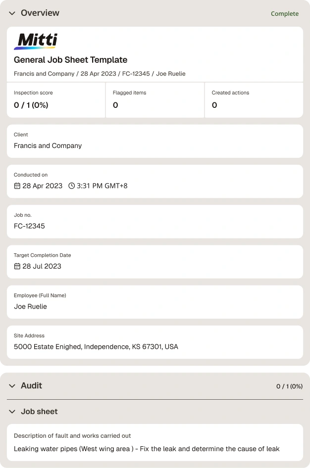 Job Sheet Template