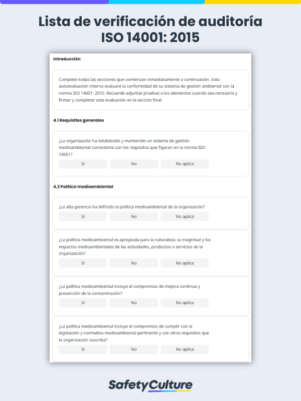 Lista de verificación ISO 14001: 2015