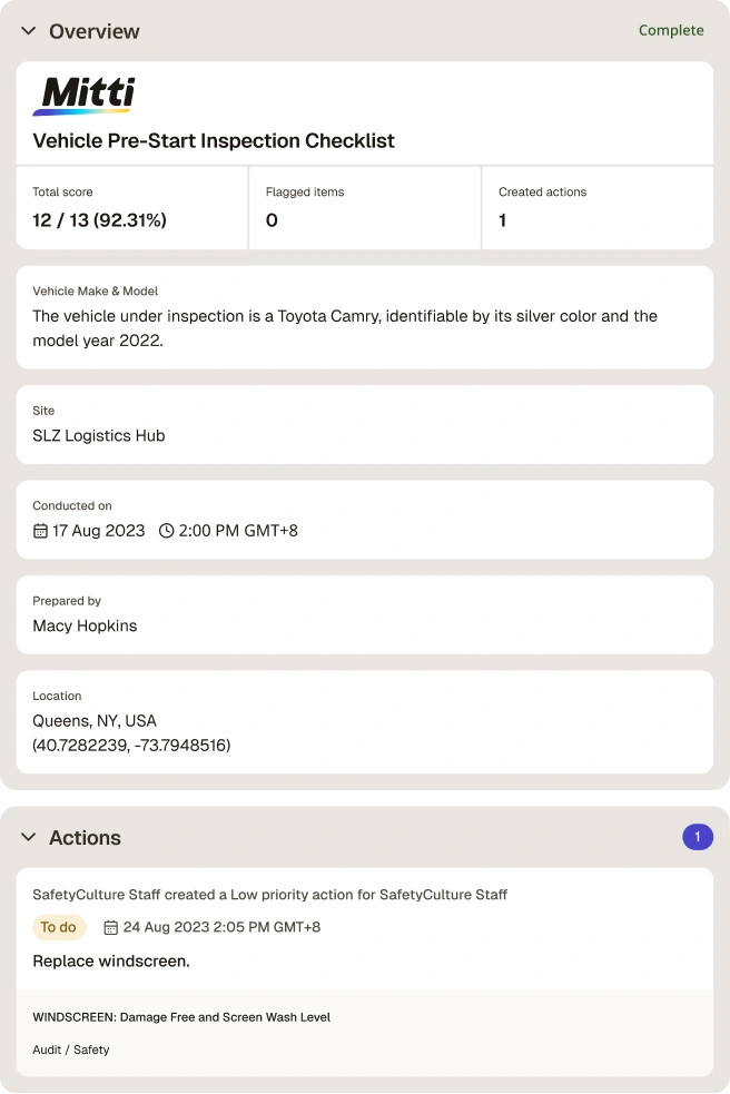 Vehicle Pre Start Checklist