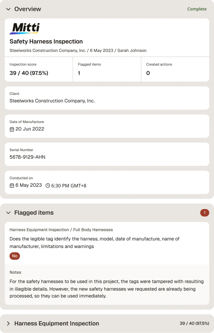 Safety Harness Inspection Checklist