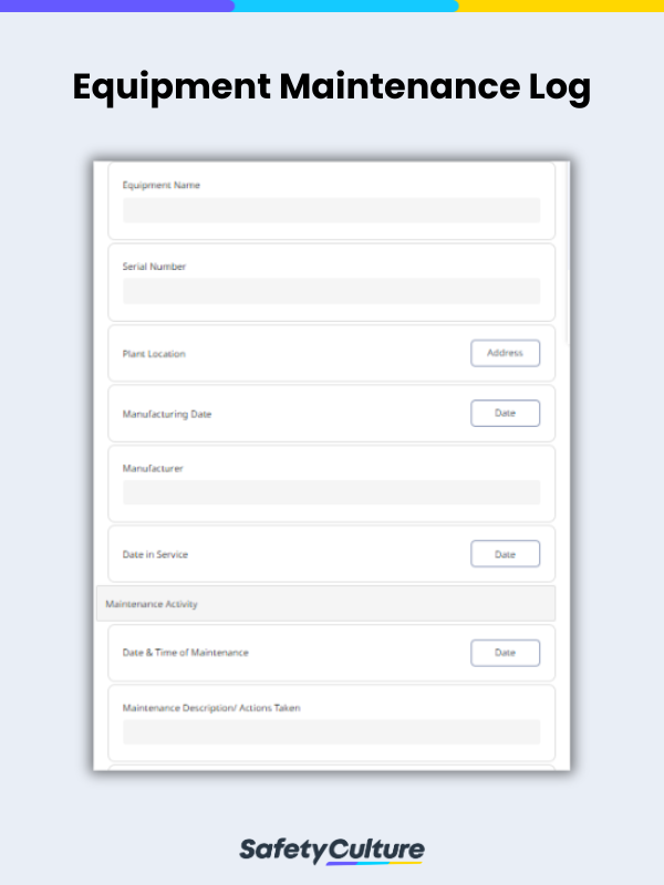registre d'entretien des équipements