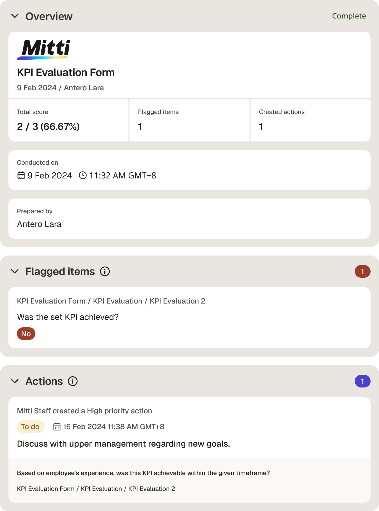 KPI Evaluation Form