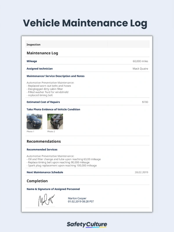 Vehicle Maintenance Log