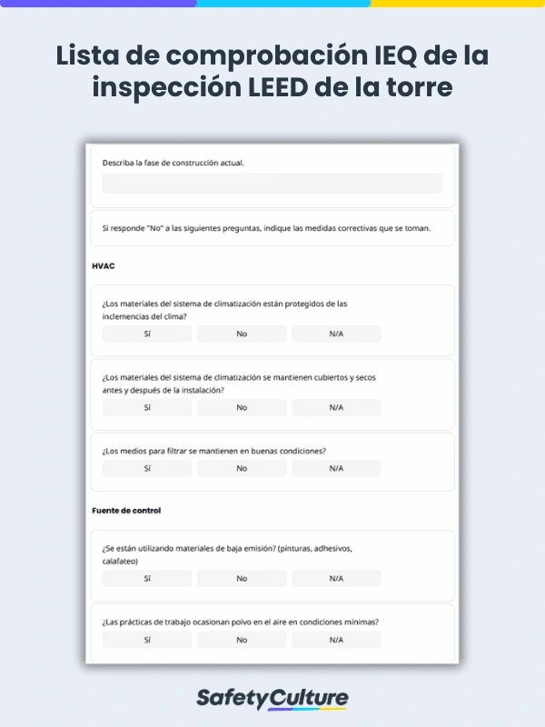 Lista de comprobación IEQ de la inspección LEED de la torre
