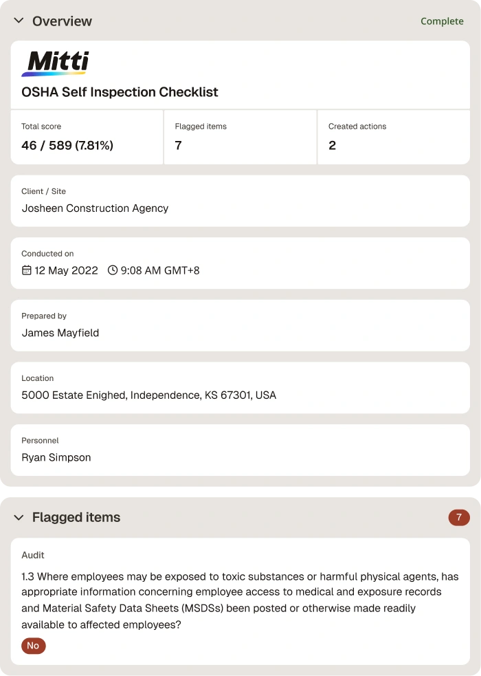 Inspection Checklist Digital Report