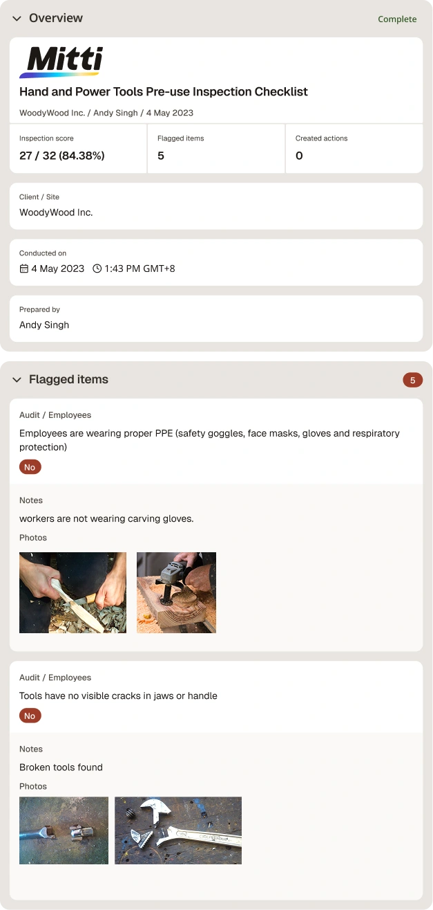 Hand and Power Tools Inspection Template