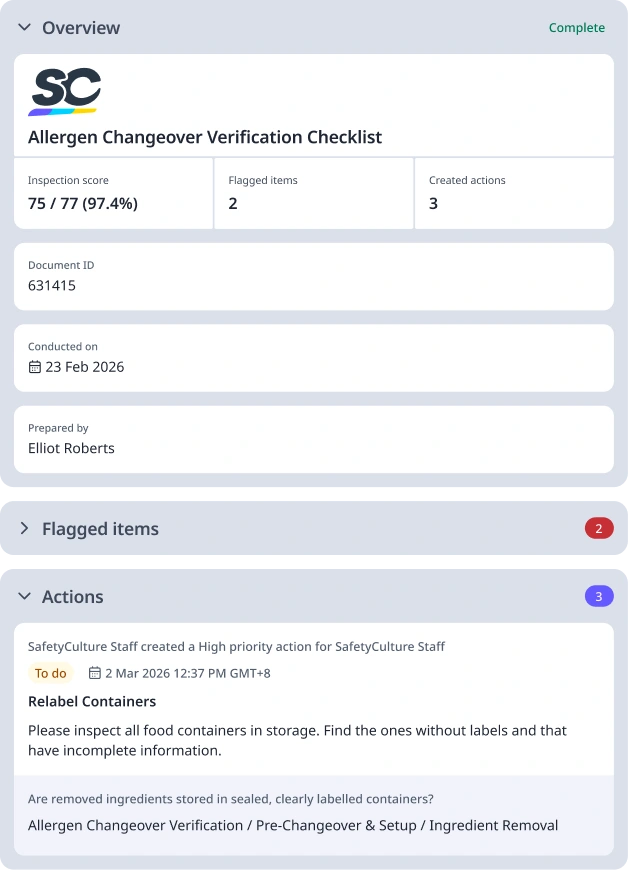 Allergen Changeover Verification Checklist Template