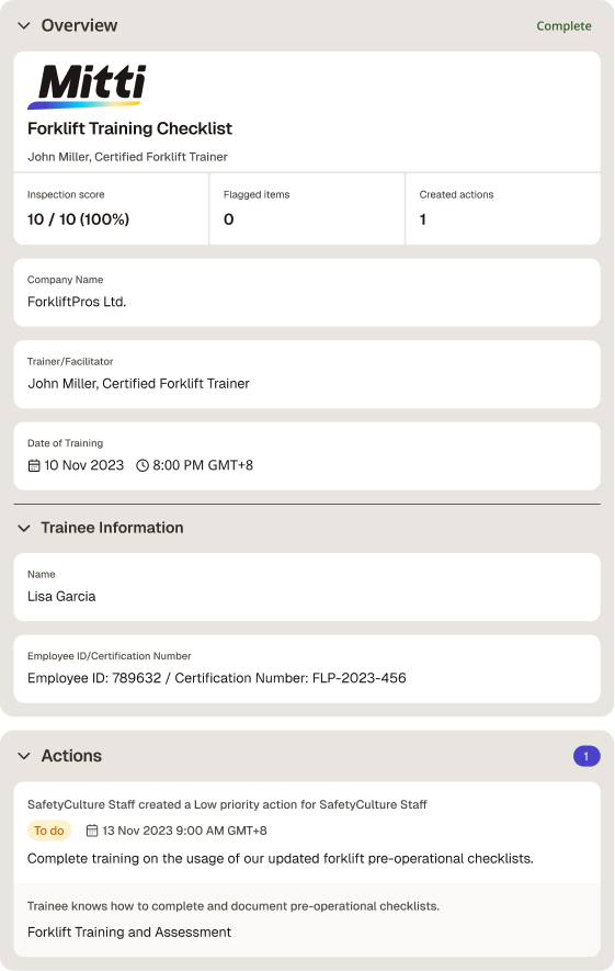 Digital Forklift Training Checklist