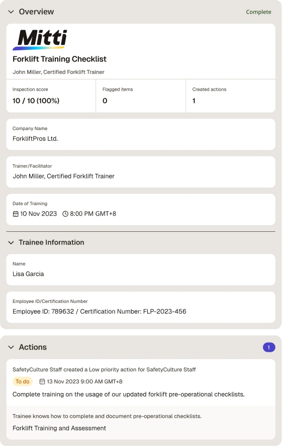 Digital Forklift Training Checklist