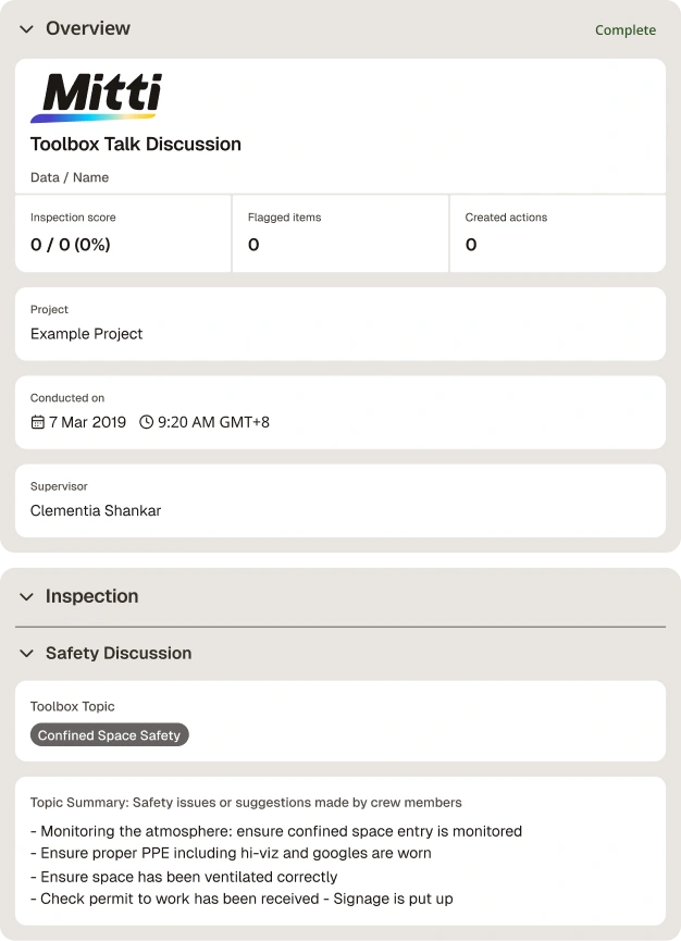 construction checklist - site safety toolbox talk discussion