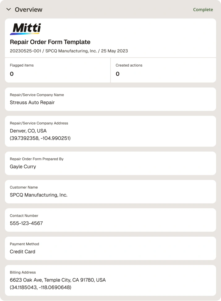 Repair Order Form
