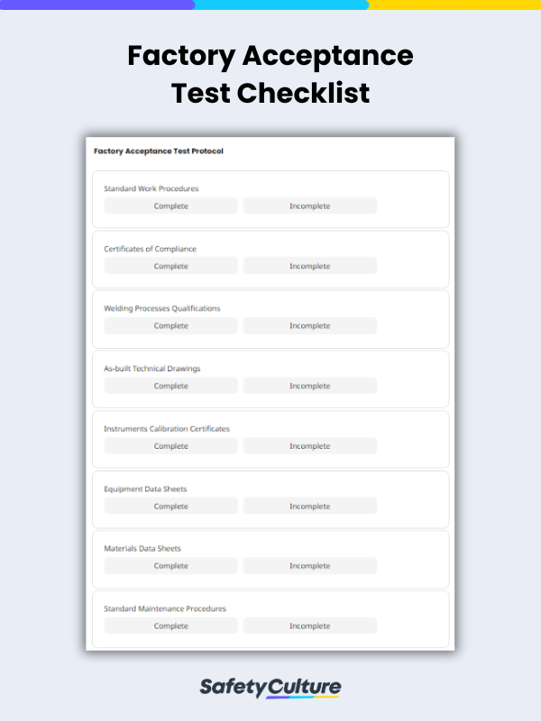 Factory Acceptance Test Checklist
