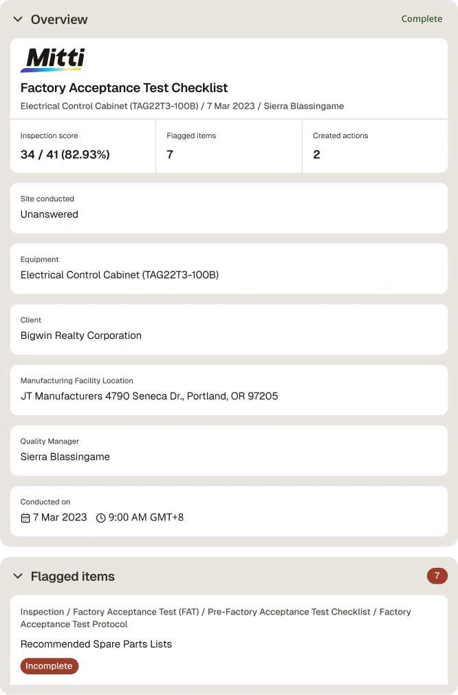 Factory Acceptance Test Checklist Digital Report