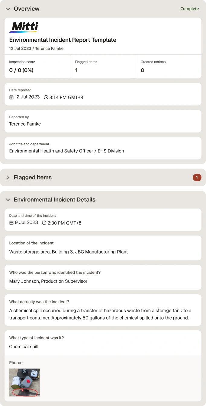 environmental incident report template