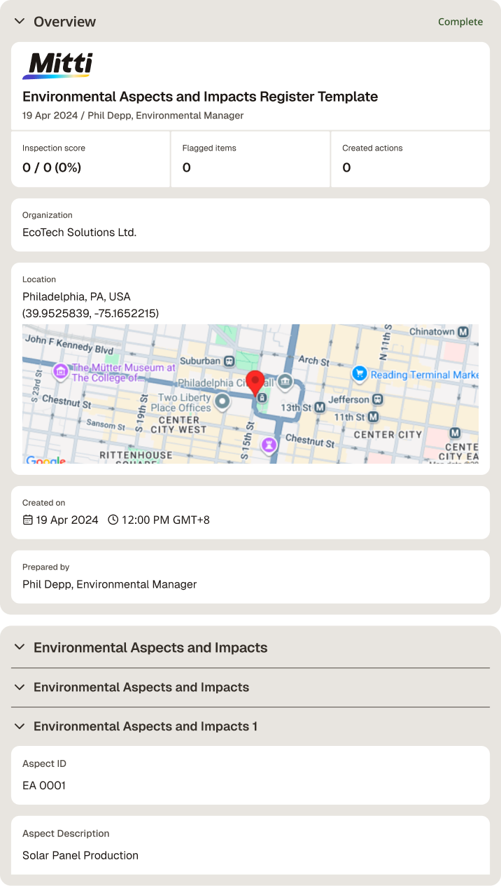 Environmental Aspects and Impacts Register Template