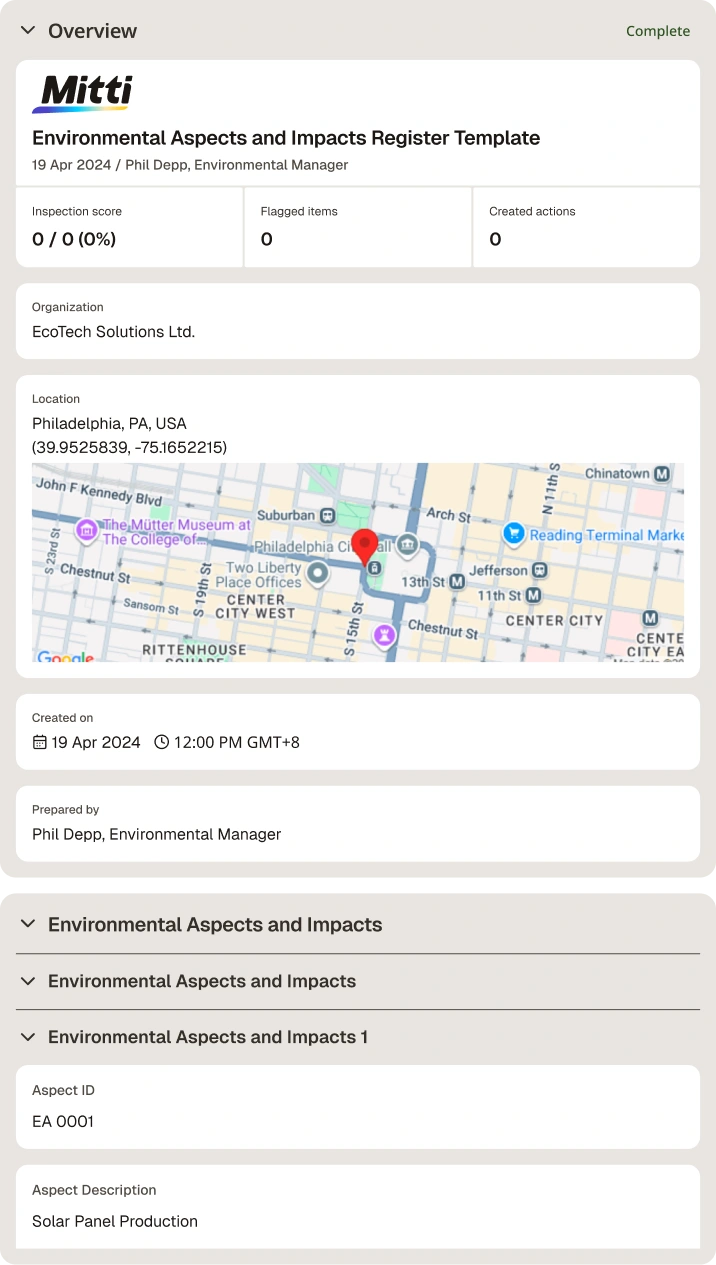 Environmental Aspects and Impacts Register Template