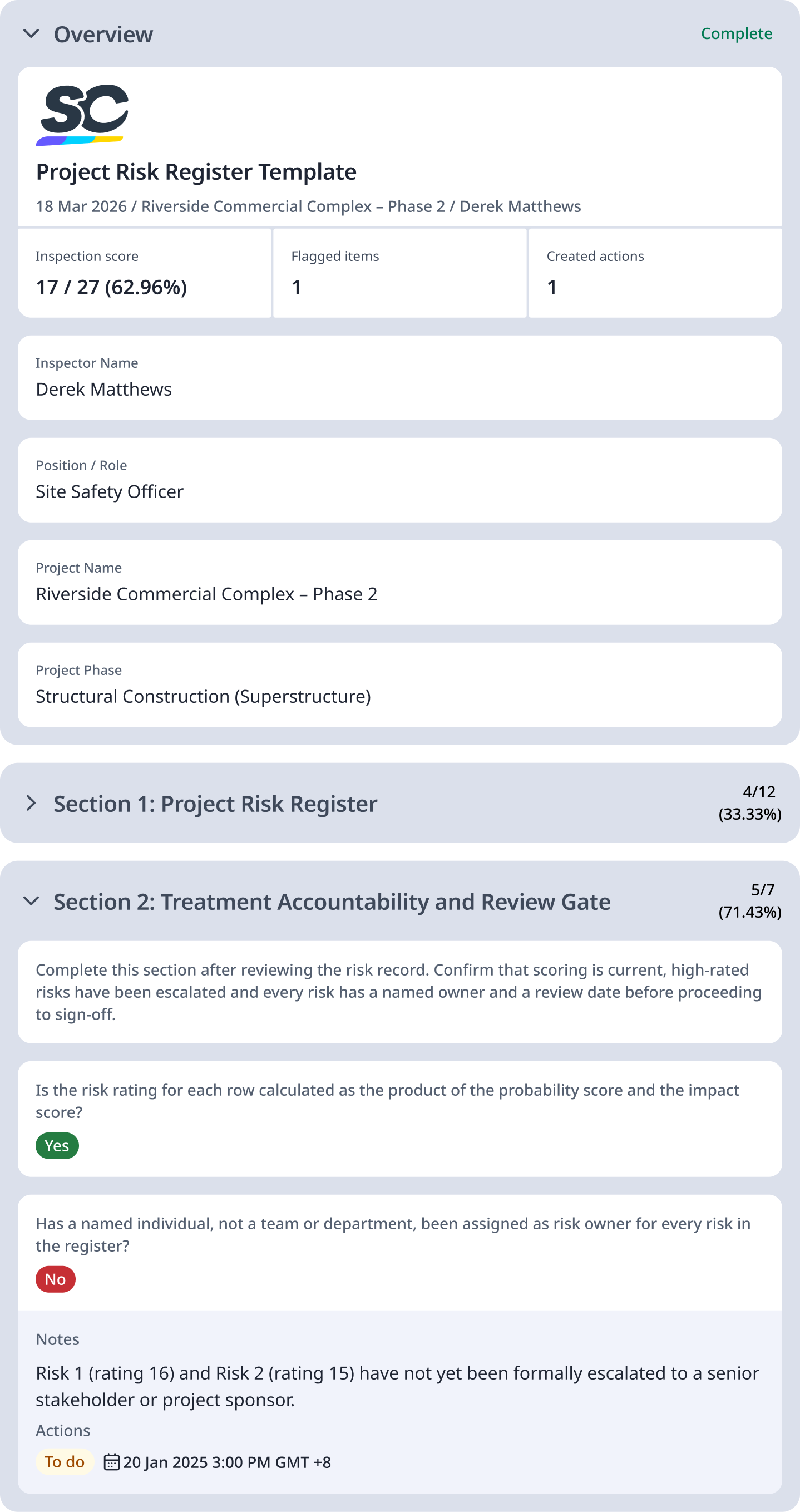 Project Risk Register Template Digital Report