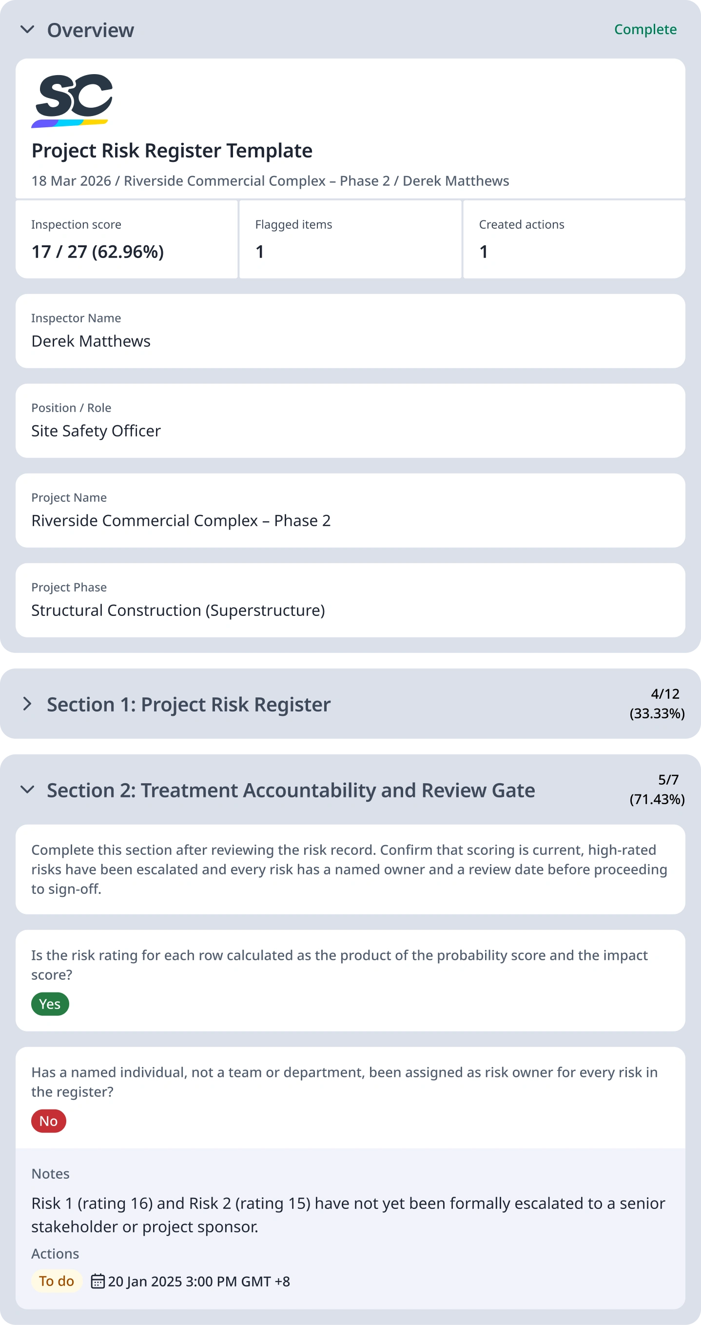 Project Risk Register Template Digital Report
