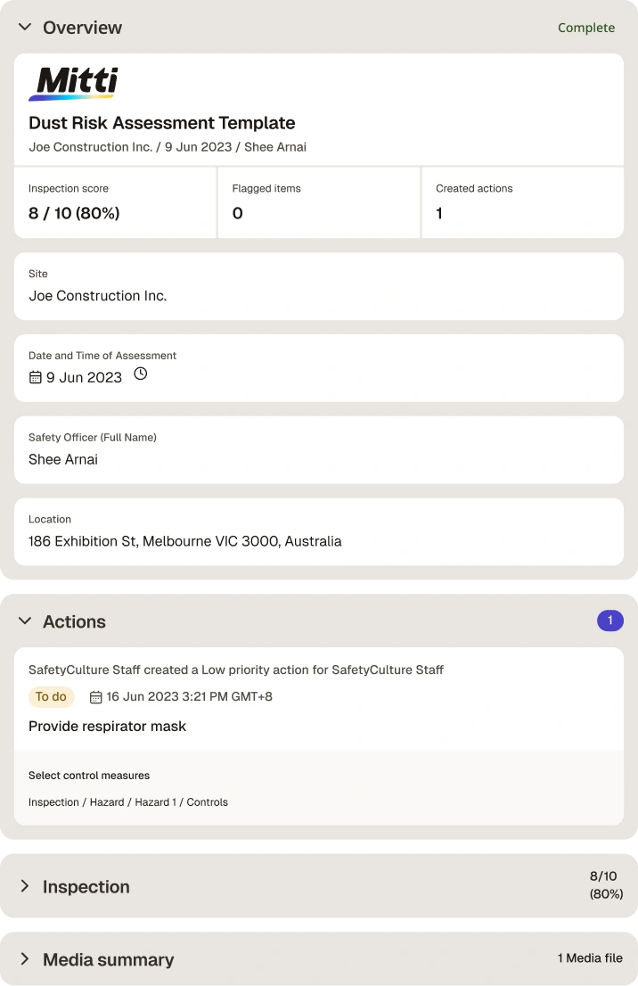 Dust Risk Assessment Template