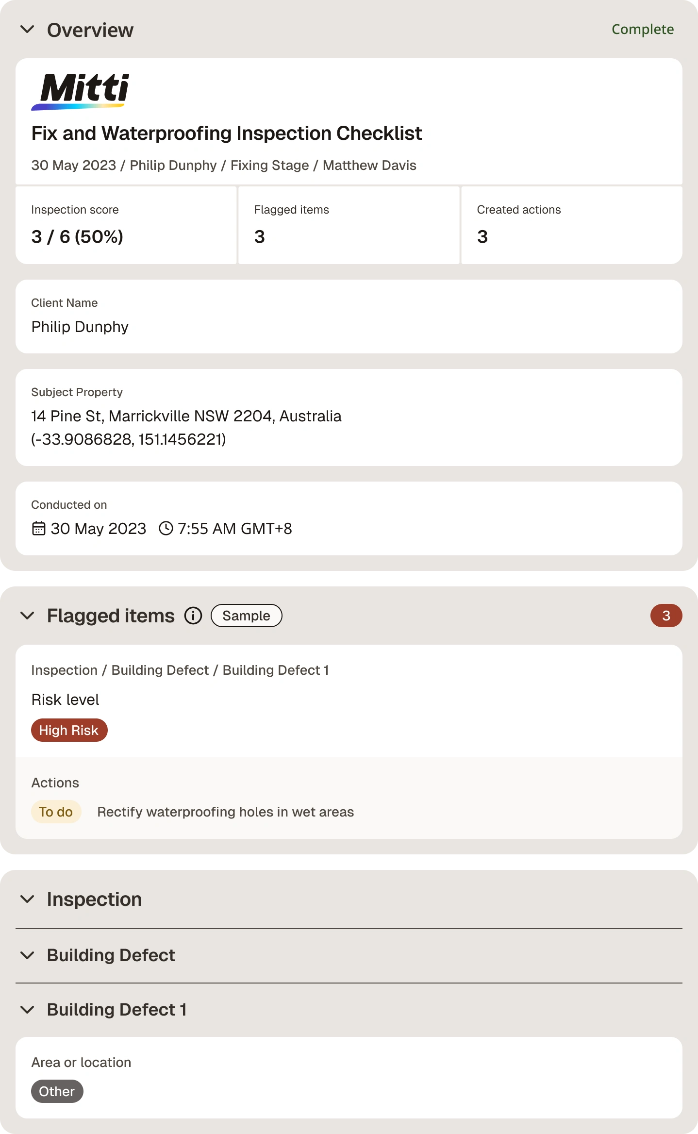 Fix and Waterproofing Inspection Checklist