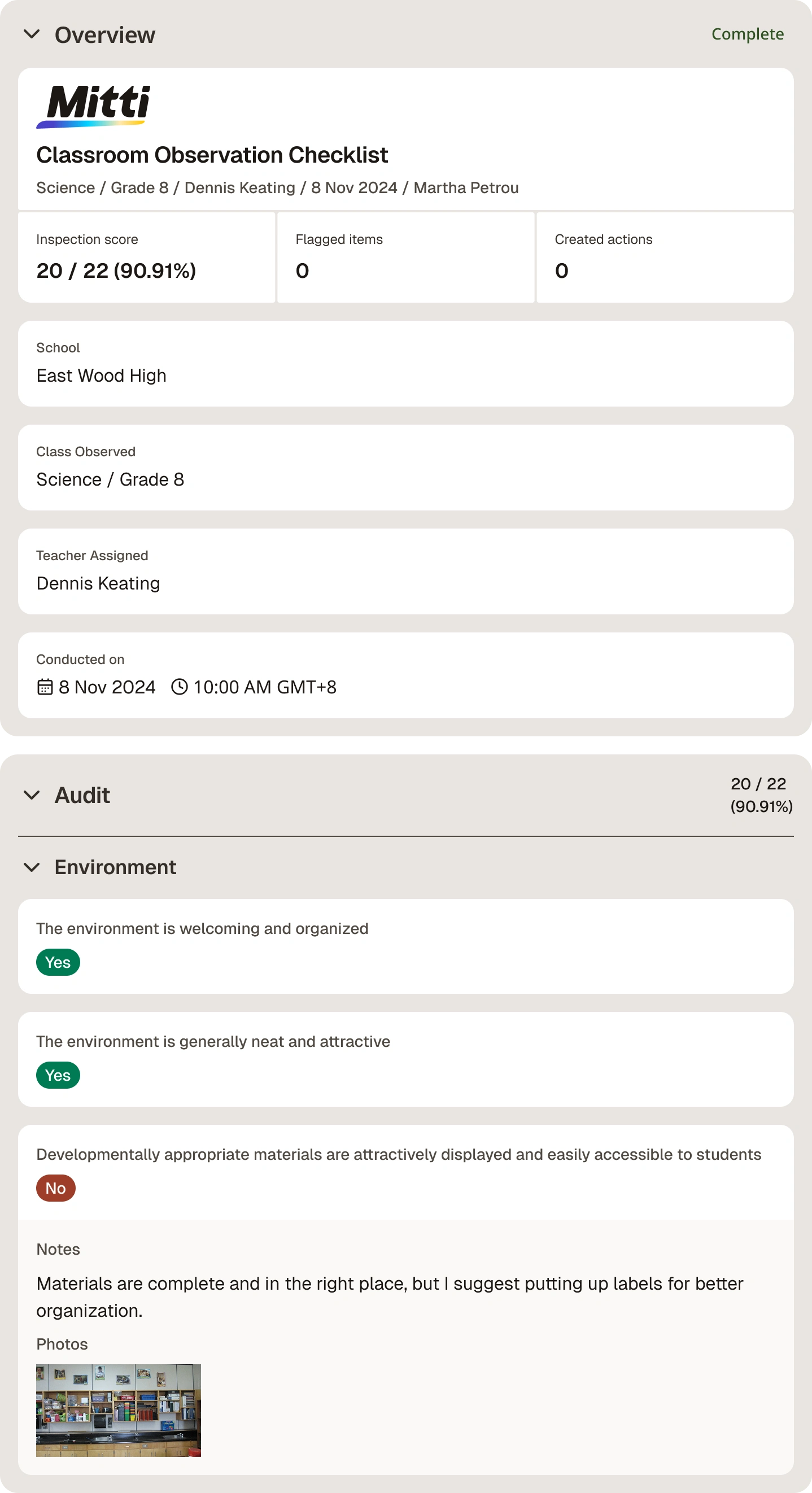 classroom observation checklist