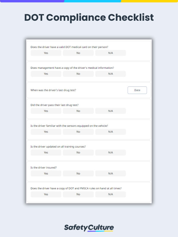 Liste de contrôle de la conformité au DOT