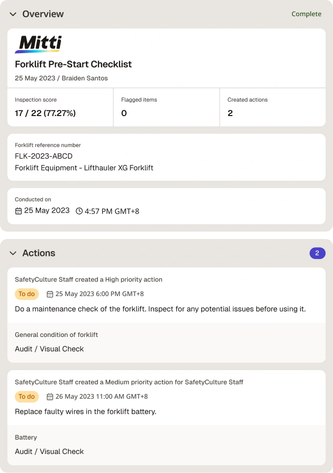 Daily Forklift Pre-Start Checklist