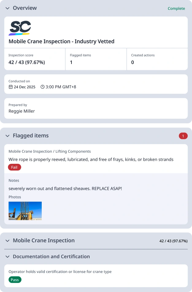 Mobile Crane Inspection Checklist Sample Image