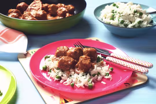 quorn swedish style balls satay with coconut rice vegetarian recipe